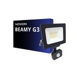 Noxion LED Flomlys Beamy G3.1 Svart 30W 3300lm 110D - 840 Kald Hvit | IP44 - Bevegelses- og Lyssensor - Symmetrisk 