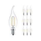 Fordelspakning 10x Philips Corepro LED Mignon E14 Böjd topp filament klar 2W 250lm - 827 ekstra varm hvit | erstatter 25W