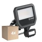 Fordelspakning 4x Ledvance LED Flomlys Aluminium Svart 17W 2200lm 100D - 830 Varm Hvit | IP65 - Bevegelses- Og Lyssensor - Symmetrisk