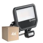Fordelspakning 4x Ledvance LED Flomlys Aluminium Svart 41W 5500lm 100D - 830 Varm Hvit | IP65 - Bevegelses- Og Lyssensor - Symmetrisk