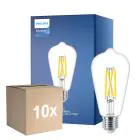 Fordelspakning 10x Philips MASTER Value LED Pære E27 Edison Filament Klar 5.9W 806lm - 922-927 Dim to Warm | Beste Fargegjengivelse - Erstatter 60W
