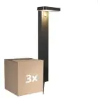 Fordelspakning 3x Nordlux Solar Sokkelampe Rica Torget Rustfritt Stål Svart 4.5W 380lm - 830 Varm Hvit |Bevegelses- og Lyssensor