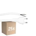 Fordelspakning 25x Noxion Euro Strømforsyningskabel - C7 Europlug + Åpne ender - Hvit 2m - 2 pole 0,75mm2