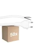 Fordelspakning 50x Noxion Euro Strømforsyningskabel - C7 Europlug + Åpne ender - Hvit 2m - 2 pole 0,75mm2