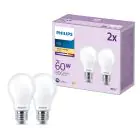 Fordelspakning 2x Philips Pære LED E27 Pære Matt 7W 806lm - 827 Ekstra Varm Hvit